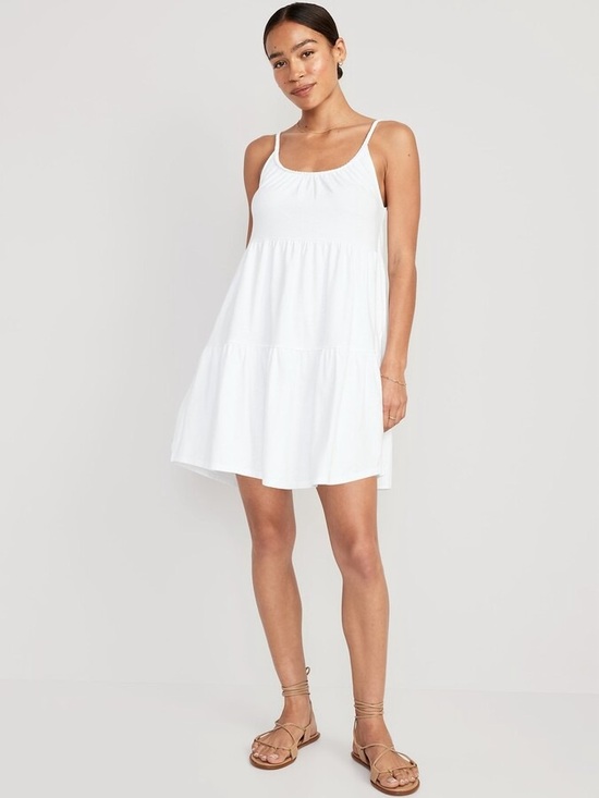 Old Navy Dresses & Skirts - Old Navy Braided-Strap Tiered Mini White Swing Dress women’s size large